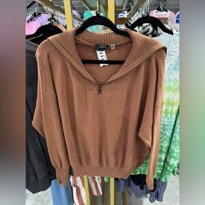 Tahari Brown Sweater with Zipper Collar